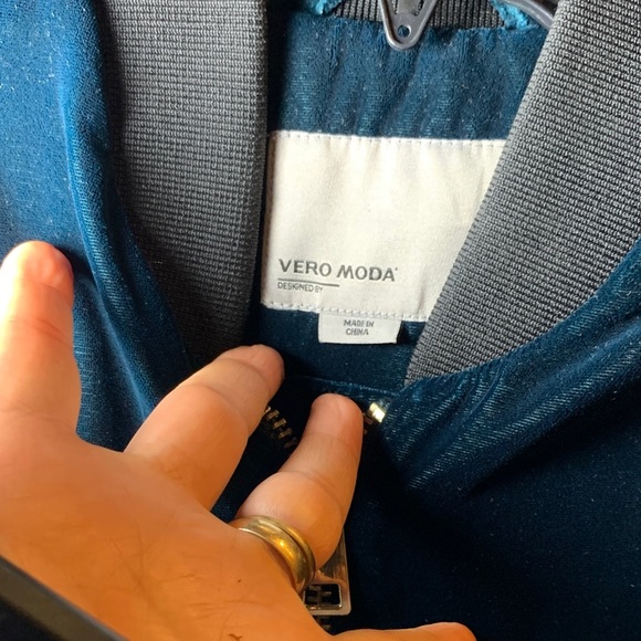 Vintage Y2K 90s Bomber Jacket Velvet Royal Blue Preppy Velour Twee Coquette 1990 - Picture 4 of 16